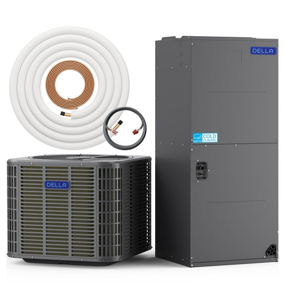 DELLA 34,000 BTU Ducted Central Air Conditioner with Air Handler, Heat Pump Inverter Split System AC, 19 SEER2 208-230V, Two-Stage Compressor, Pre-Charged, 25ft Kit Installation
