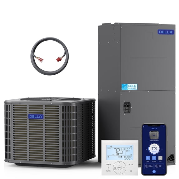DELLA 34,000 BTU Ducted Central Air Conditioner with Air Handler, Heat Pump Inverter System AC, 19 SEER2 208-230V, Wired Controller, Two-Stage Compressor, Pre-Charged, Alexa & Wifi Control