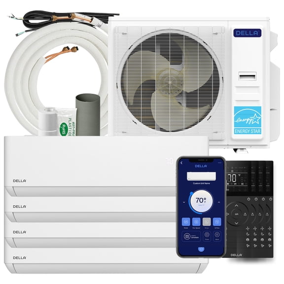 DELLA 36K BTU 4-Zone (3x6K+9K) Soft Airflow Mini Split AC, -22℉ Ultra Hyper Heat, 25 SEER2 Energy Star, Up to 1300 Sq.Ft, Smart WiFi Alexa, Multi Zone Ductless Inverter Heat Pump, 230V, 16ft Kits