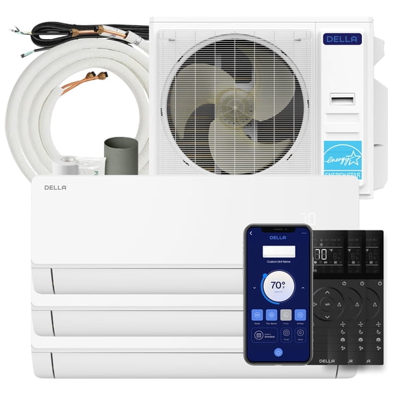DELLA 42,000 BTU 3 Zone (3x18K) Mini Split Air Conditioner System, 24 SEER2 208-230V, Cools Up to 3000 Sq.Ft, Energy Efficient, Works with Alexa & WiFi, Pre-Charged, Inverter Heat Pump, 16ft Kits