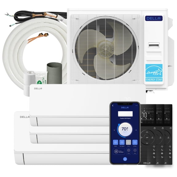 DELLA 42,000 BTU 3 Zone (9K+12K+18K) Mini Split Air Conditioner System, 24 SEER2 208-230V, Cools Up to 1950 Sq.Ft, Energy Efficient, Works with Alexa & WiFi, Pre-Charged, Inverter Heat Pump,16ft Kits