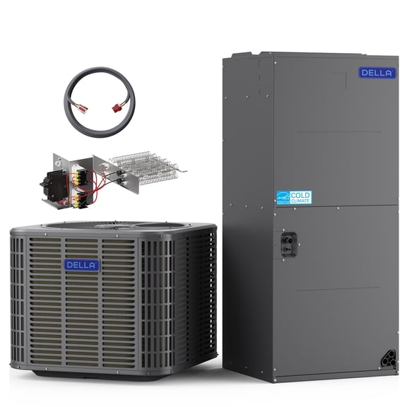 DELLA 47,000 BTU Ducted Central Air Conditioner with Air Handler, Heat Pump Inverter Split System AC, 18 SEER2 208-230V, Two-Stage Compressor, Pre-Charged, 20kW Heat Kit