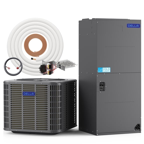 DELLA 47,000 BTU Ducted Central Air Conditioner with Air Handler, Heat Pump Inverter System, 18 SEER2 208-230V, Two-Stage Compressor, Pre-Charged, 35ft Kit Installation, 20kW Heat Kit