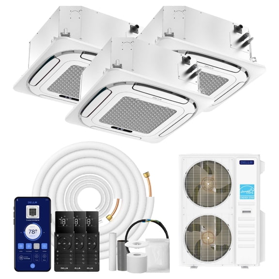 DELLA 48K BTU 3-Zone (3x12K) Ceiling Cassette Mini Split AC, 24 SEER2