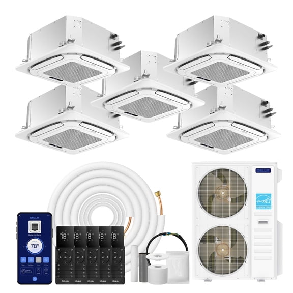 DELLA 48K BTU 5-Zone (5x9K) Ceiling Cassette Mini Split AC, 24 SEER2