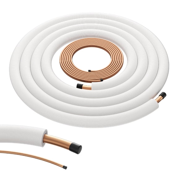 DELLA 50 Ft Length Central Air Conditioner Line Set, 3/8" & 7/8" O.D. Copper Pipes and 3/8" Thick White XPE Insulated Foam, Compatible with Central AC, Heat Pumps & Other HVAC Systems