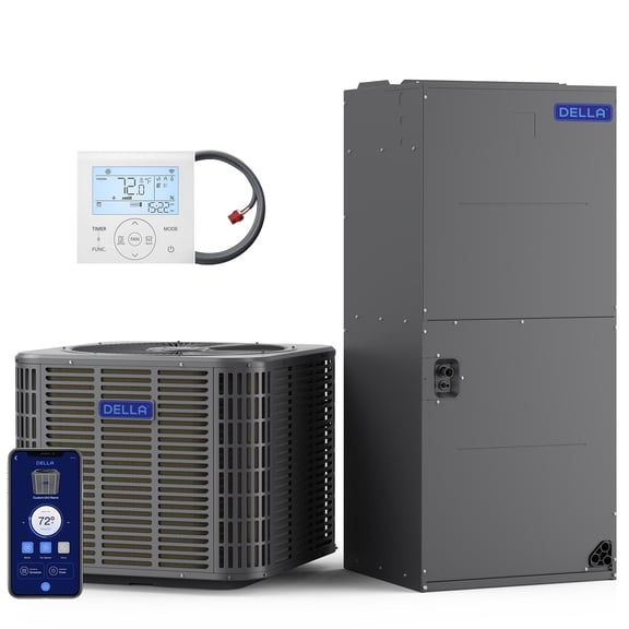 DELLA 53,000 BTU Ducted Central Air Conditioner with Air Handler, Heat Pump Inverter System AC, 17 SEER2 208-230V, Wired Controller, Two-Stage Compressor, Pre-Charged, Alexa & Wifi Control