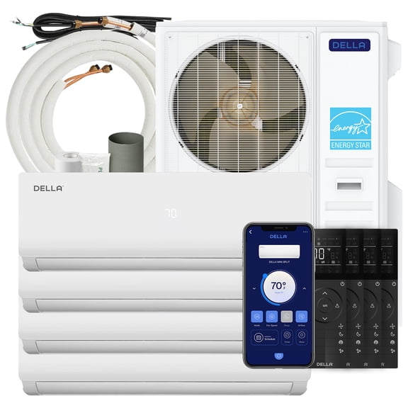 DELLA 55K BTU ODU 4 Zone (9K+3x12K BTU) Mini Split Air Conditioner, 22.5 SEER2 208-230V, Cools Up to 2050 Sq.Ft, Energy Star, Inverter AC, Work with Alexa, Pre-Charged Heat Pump, 16ft Kits