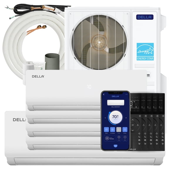 DELLA 55K BTU ODU 5 Zone (4x12K+24K BTU) Mini Split Air Conditioner, 22.5 SEER2 230V, Cools Up to 3700 Sq.Ft, Energy Star, Inverter AC, Work with Alexa,Pre-Charged Heat Pump,16ft Kit