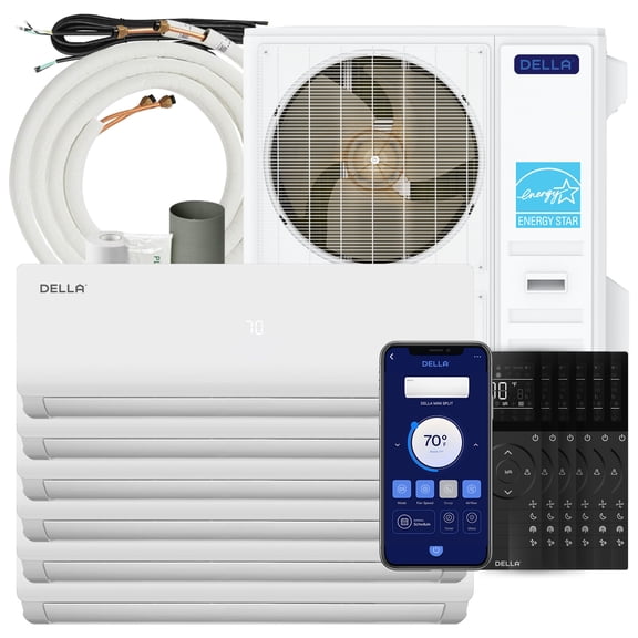 DELLA 55K BTU ODU 6 Zone (2x9K+4x12K BTU) Mini Split Air Conditioner, 22.5 SEER2 230V, Cools Up to 3000 Sq.Ft, Energy Star, Inverter AC, Work with Alexa, Pre-Charged Heat Pump, 16ft Kit