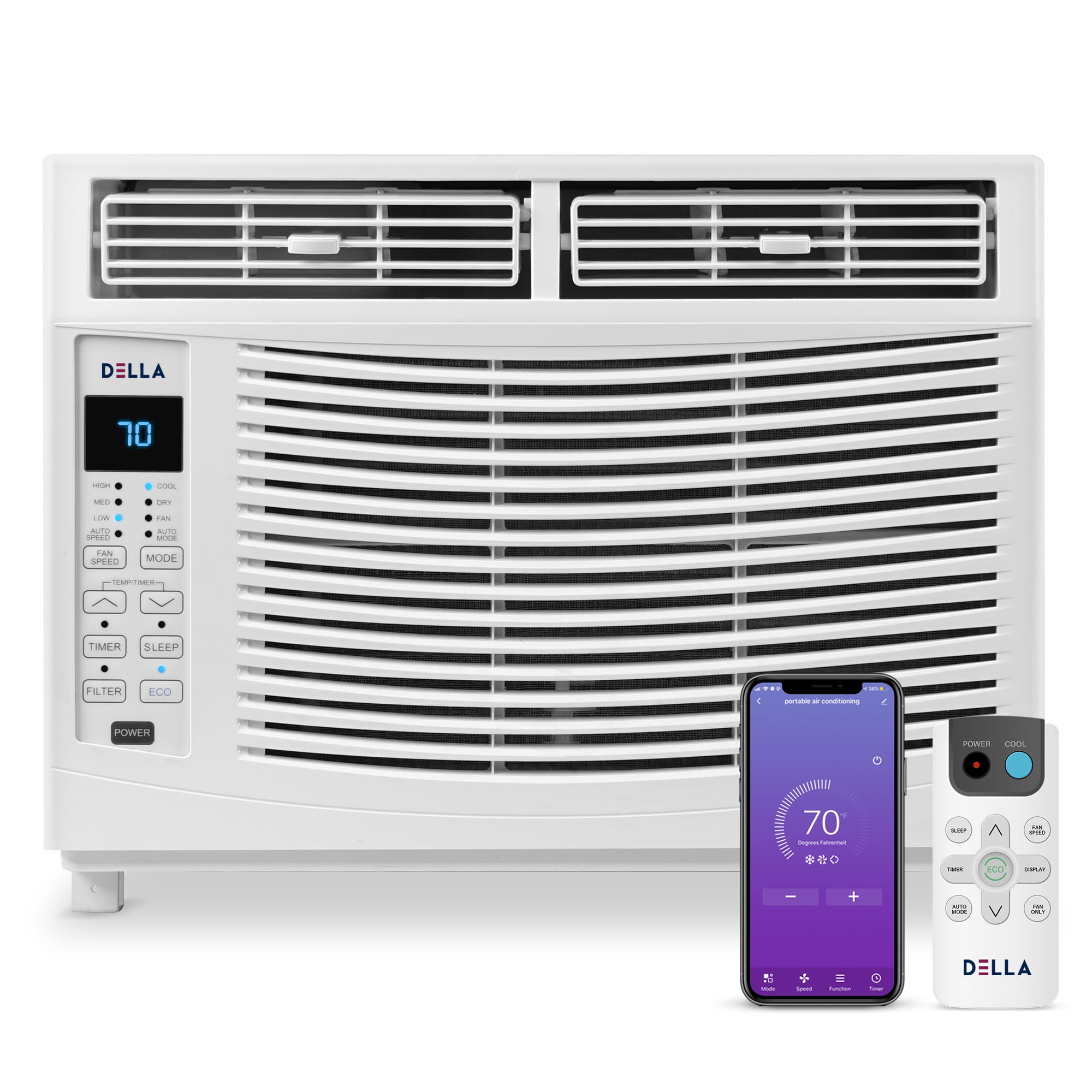 DELLA 6000 BTU Smart Window Air Conditioner Builtin Wifi, Whisper Quiet AC Unit with Remote/App