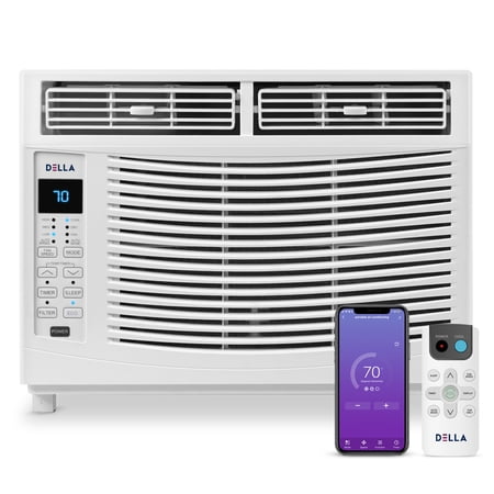 DELLA 6000 BTU Smart Window Air Conditioner Built-in Wifi, Whisper Quiet AC Unit with Remote/App Control, 115V, Openable Windows Free, Energy Star Certified, Quiet Operation, Cools 151-250 Sq.ft