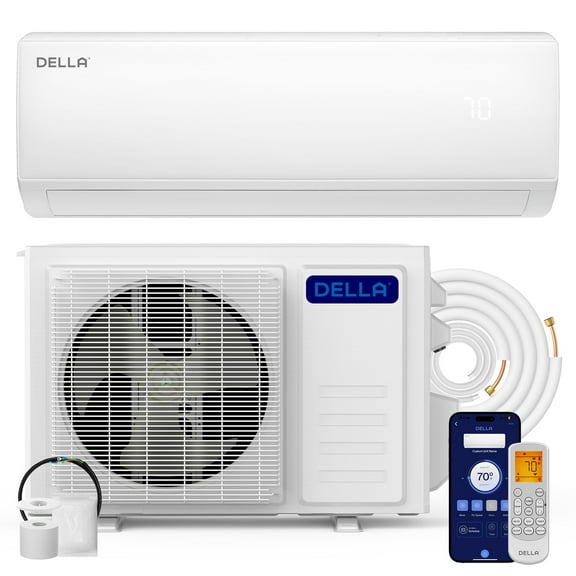 DELLA Econo Series 11500 BTU Mini Split Air Conditioner 17 SEER2 with Heat Pump, Cools up to 550 Sq.Ft, Wifi Enabled AC & Heater Ductless Inverter System Works with Alexa, 16ft Installation Kit