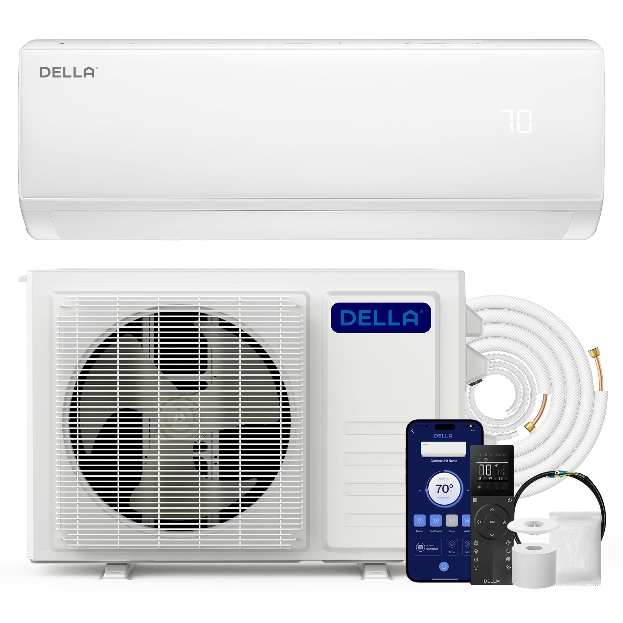 DELLA Econo Series 23000 BTU Mini Split Air Conditioner 17 SEER2 Cools up to 1500 Sq. Ft, Works with Alexa, Wifi Enabled AC & Heater Ductless Inverter System with Heat Pump,16ft Installation Kit
