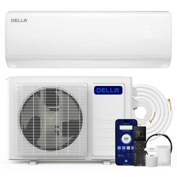 DELLA Econo Series 23000 BTU Mini Split Air Conditioner 17 SEER2 Cools up to 1500 Sq. Ft, Works with Alexa, Wifi Enabled AC & Heater Ductless Inverter System with Heat Pump,16ft Installation Kit