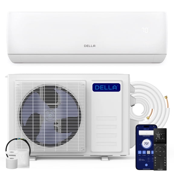DELLA Motto Series 9100 BTU 20.5 SEER2 115V Mini Split AC, Cools Up to 400 Sq.Ft, Works with Alexa and Wifi, Ductless Inverter System Air Conditioner, Pre-Charged Heat Pump and 16ft Kits