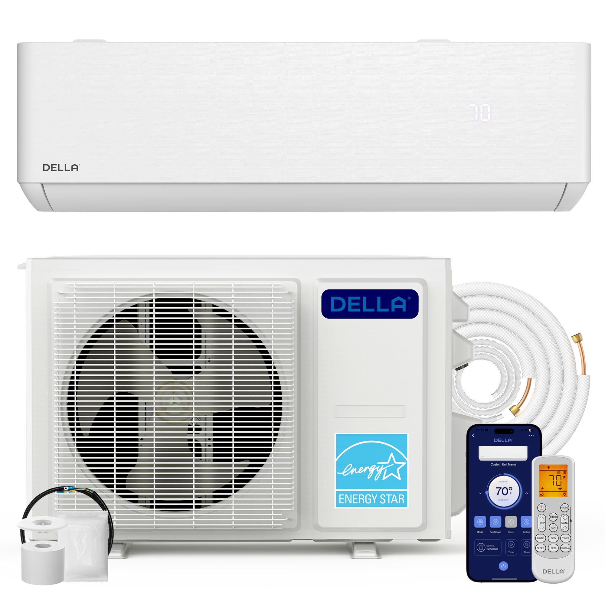 DELLA 18,000 BTU White WiFi Mini Split with Heat Pump