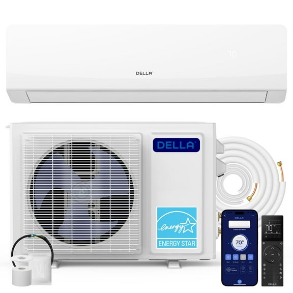 DELLA Serena 22 SEER2 12000 BTU Mini Split Heat Pump Works with Alexa, Energy Star 1 Ton Pre-Charged 230V Ductless AC Unit Inverter Air Conditioner System for Rooms up to 550Sq.Ft, 16.4ft Install Kit
