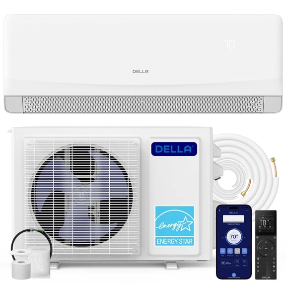 DELLA Serena Cloud Air Series 12000 BTU Mini Split AC with Soft Airflow, Energy Star 22 SEER2 230V, 1 Ton Inverter Heat Pump Ductless AC for up to 550 Sq.Ft, WiFi & Alexa, Pre-Charged, 16.4ft Kit