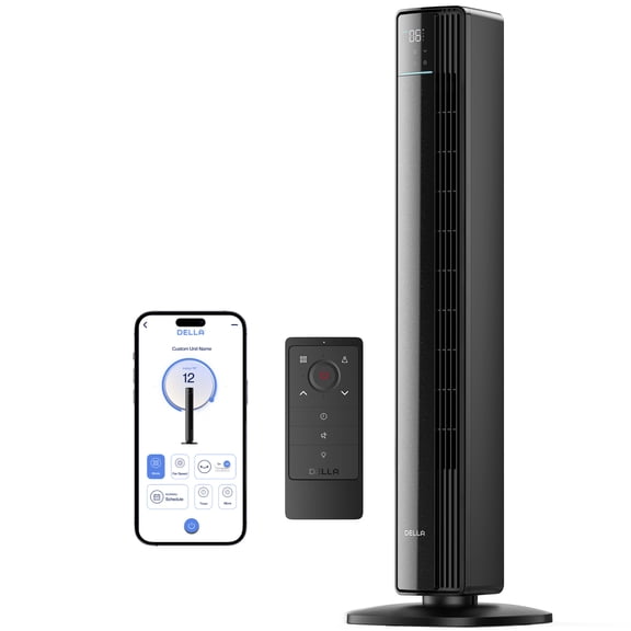 DELLA Smart Tower Fan for Bedroom, 42" 12 Speeds 90° Oscillating Standing Floor Fan with 28ft/s Velocity, 23dB Ultra Quiet for Sleep, 4 Modes, 24H Timer, DC Motor,Voice/APP/Remote Control Cooling Fan