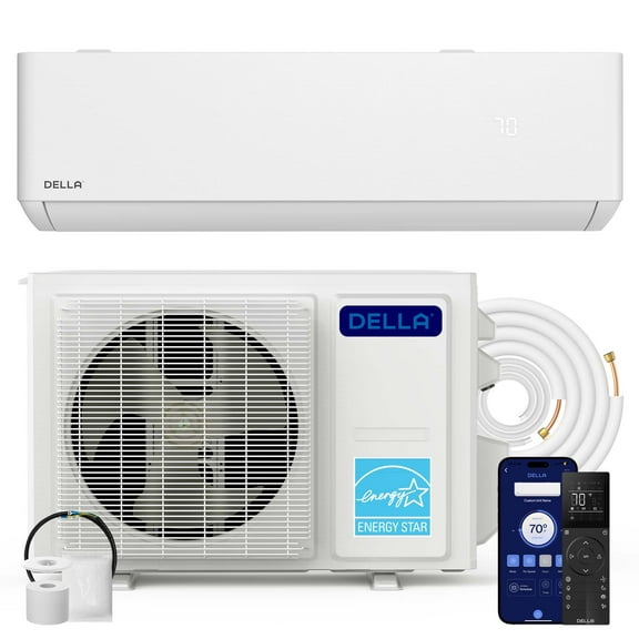 DELLA Ultra Hyper Heat Lower as -22°F 24,000 BTU Mini Split,Work with Alexa,Energy Star 230V 23 SEER2,Cools Up to 1500 Sq. Ft,Inverter AC with 2 Ton Pre-Charged Heat Pump & 16.4ft Installation Kit