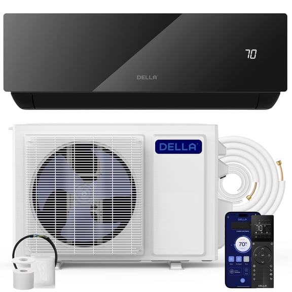 DELLA Umbra 12000 BTU Mini Split Air Conditioner, 19 SEER2 230V, Energy Efficient, Cools Up to 550 Sq.Ft, 1 Ton Heat Pump, Work with Alexa and Wifi, Ductless Inverter System, Pre-Charged, 16.4ft Kit