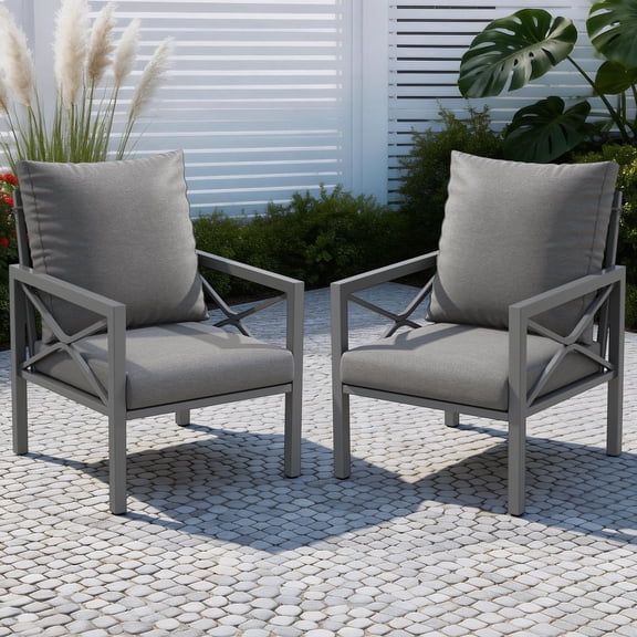 DELMANGO 2 Pieces Outdoor Furniture Patio Chairs, All Weather Patio Dining Chairs, Outdoor Bistro Armchairs with Cushions, for Conversation, Porch, Deck, Balcony, Grey
