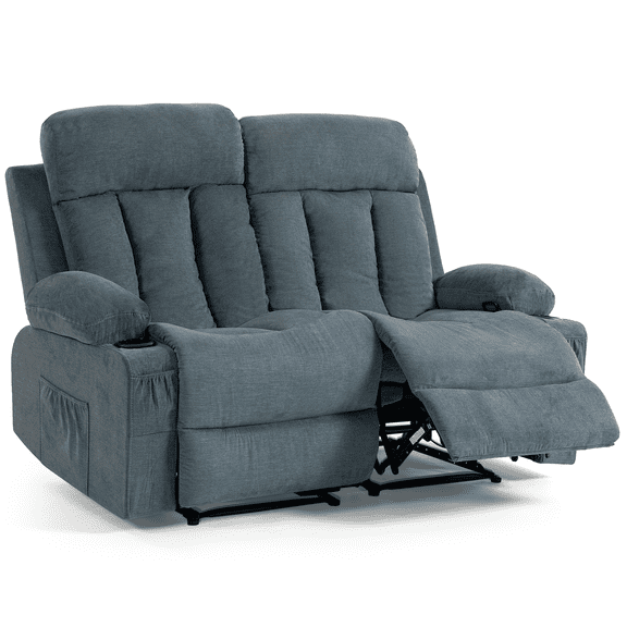 DELMANGO 2-Seater Loveseat Recliner Sofa for Elderly with Cup Holders, Manual Reclining Dual Seat Couch for Living Room, Home Theater & Small Spaces, Blue