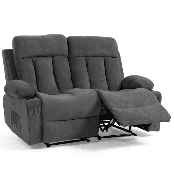 DELMANGO 2-Seater Loveseat Recliner Sofa for Elderly with Cup Holders, Manual Reclining Dual Seat Couch for Living Room, Home Theater & Small Spaces, Grey