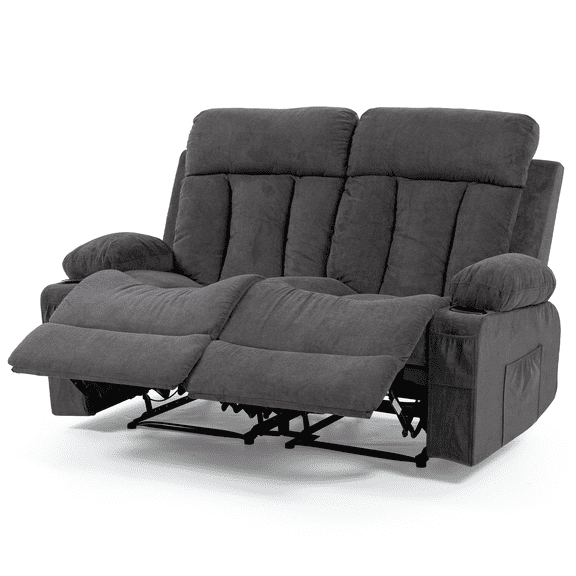 DELMANGO 2-Seater Loveseat Recliner Sofa with Cup Holders, Manual Reclining Dual Seat Couch for Living Room, Home Theater & Small Spaces, Grey