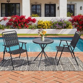 DELMANGO 3-Piece Patio Bistro Set,1 Bistro Table and 2 Foldable Chairs for Porch, Yard, Garden, Black