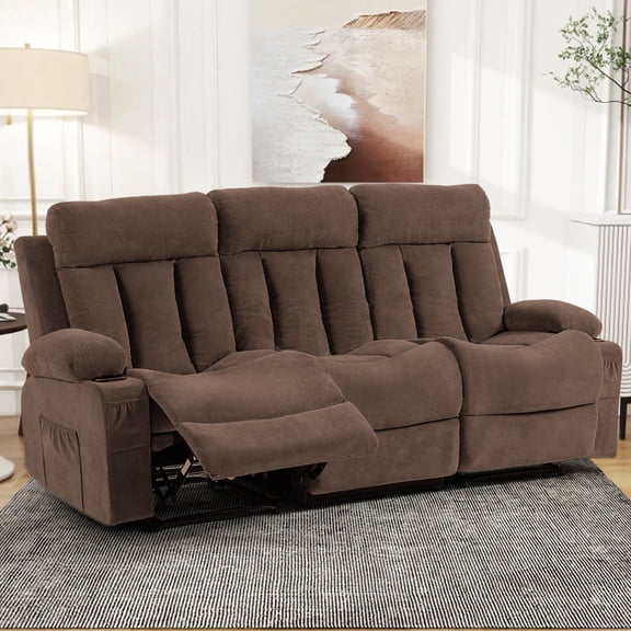 DELMANGO 3-Seater Recliner Sofa Set, Manual Triple Reclining Sofa Couch, 3 Seat Recliner Chair for Living Room, Home Theater & Small Spaces, Brown