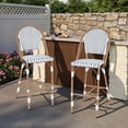thumbnail image 1 of DELMANGO Bar Stool Set of 2 with Wood Print Finish French Counter Height Patio Rattan Bar Stool Chairs for Porch Garden Indoor Kitchen, White/Black, 1 of 7
