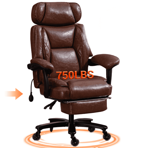 DELMANGO Big and Tall Office Chair 750lbs, Better Modern Heavy Duty Executive Desk Chair with Footrest, Lumbar Support and Adjustable Headrest, Brown