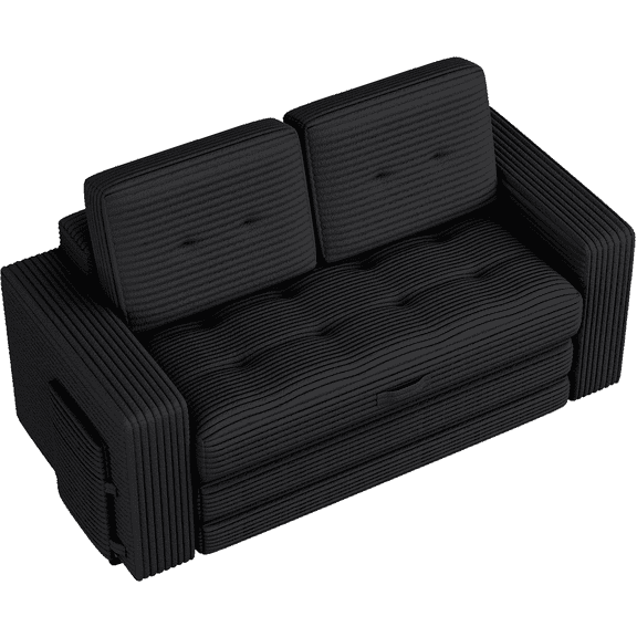 DELMANGO Convertible Loveseat Sleeper Sofa, Boneless Pull-Out Folding Couch Bed with Pillows for Living Room & Bedroom, Black