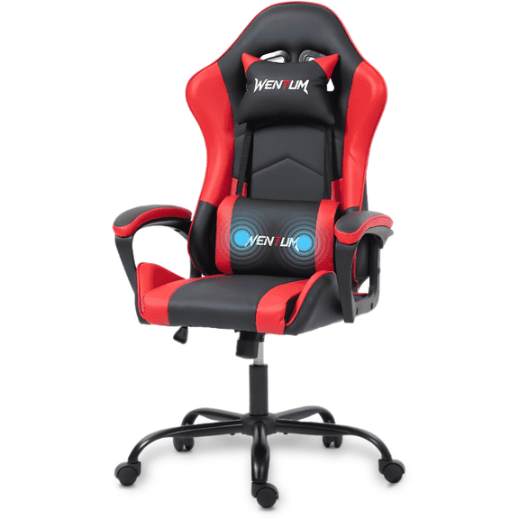 DELMANGO Ergonomic Racing Style Gaming Chair, Swivel PU Leather with Footrest and Lumbar Support, Red
