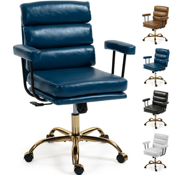 DELMANGO Faux Leather Home Office Desk Chair, Vanity Swivel Chair with ...