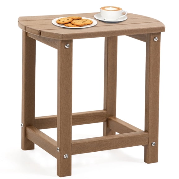 DELMANGO HDPE Outdoor Side Table All Weather Patio Side Table Waterproof Small Outdoor End Table for Garden, Lawn, Pool, Balcony, Brown