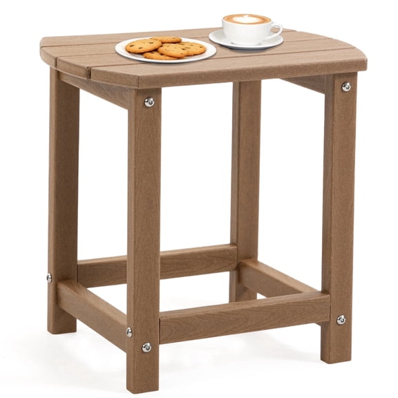 DELMANGO HDPE Outdoor Side Table All Weather Patio Side Table Waterproof Small Outdoor End Table for Garden, Lawn, Pool, Balcony, Brown
