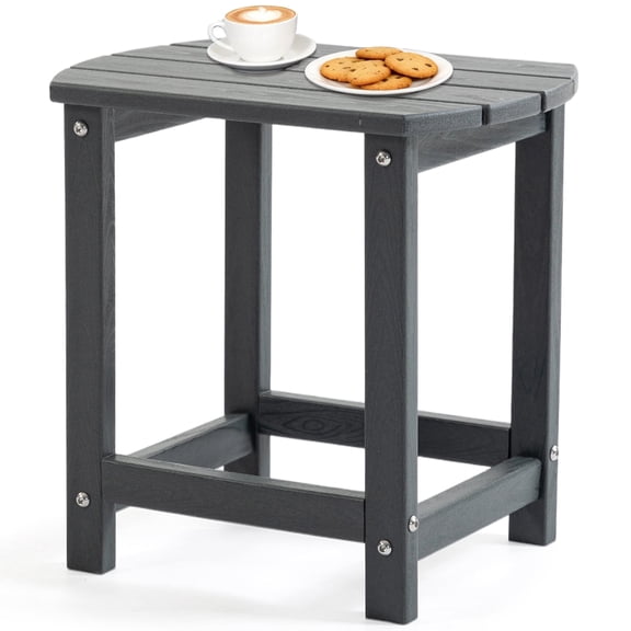 DELMANGO HDPE Outdoor Side Table All Weather Patio Side Table Waterproof Small Outdoor End Table for Garden, Lawn, Pool, Balcony, Gray