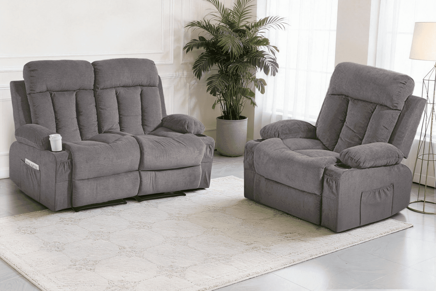 DELMANGO Manual Recliner Sofa Set, 2 Piece Reclining Living Room ...