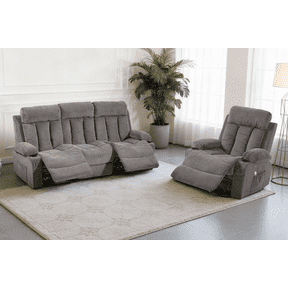 DELMANGO Manual Recliner Sofa Set, 2 Piece Reclining Living Room Furniture Sets with Cup Holders for Home Theater, Office (Grey, Sofa+Chair)
