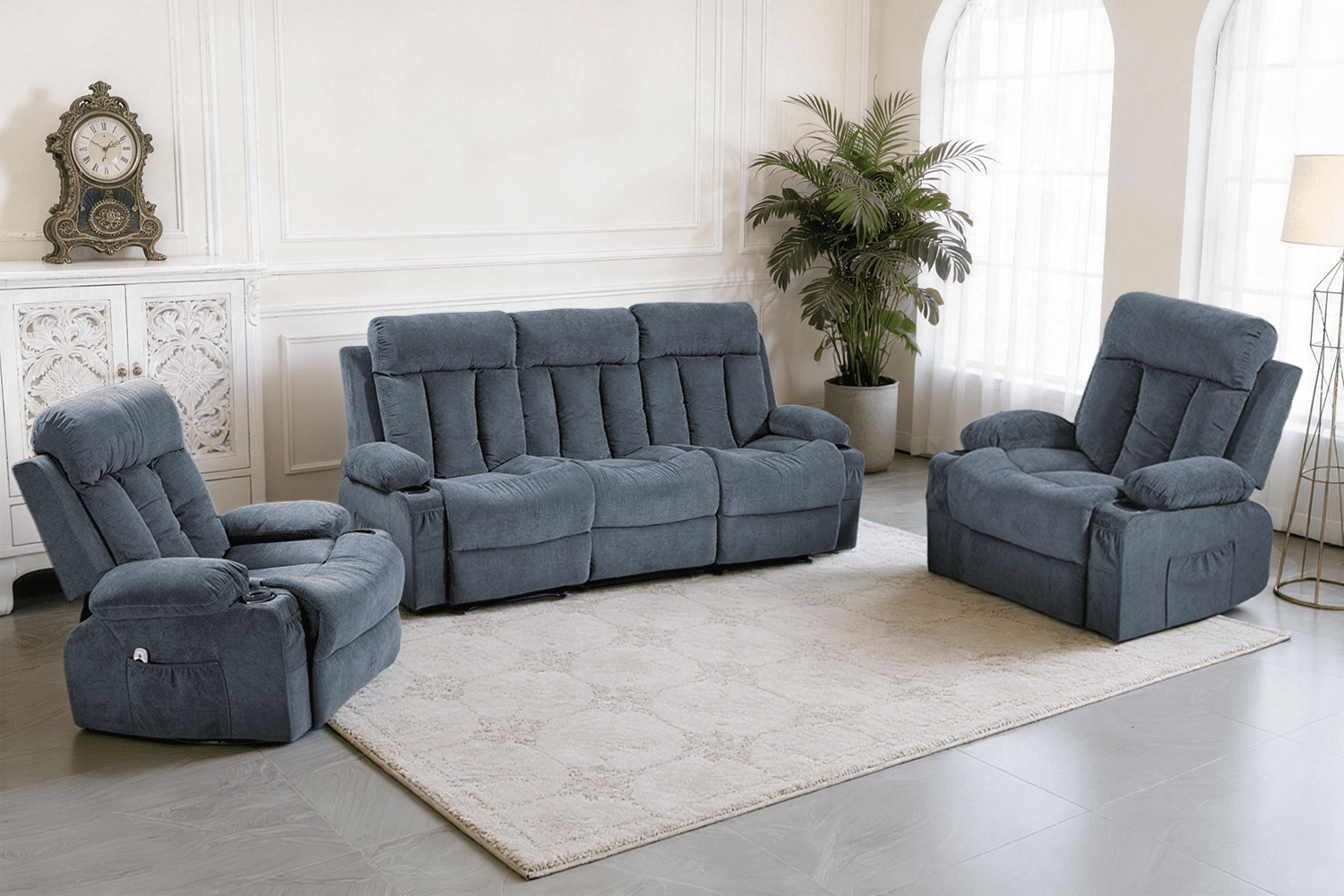DELMANGO Manual Recliner Sofa Set, 3 Piece Reclining Living Room ...