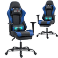 thumbnail image 1 of DELMANGO Massage Gaming Chair with Recline and Footrest, Racing Style PU Leather Office Desk Chair with Head Pillow for Adults, Blue, 1 of 7