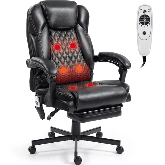 DELMANGO Massage Office Chair with Footrest, 6-Point Vibration Heating Executive Desk Chair, Ergonomic Home Office Chair, Black