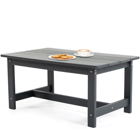 DELMANGO Outdoor Rectangle Coffee Table, 37.7“x 20.8" HDPE Patio Table Gray