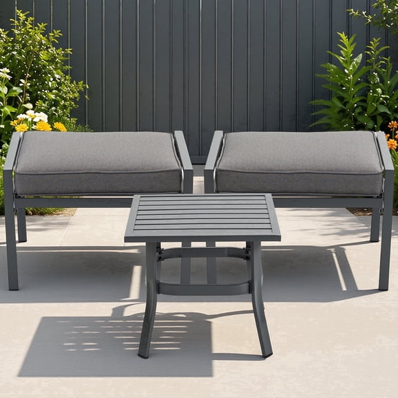 DELMANGO 1 PCS Outdoor Coffee Table, 2 PCS Footstools,for Garden/Backyard/Porch, Grey