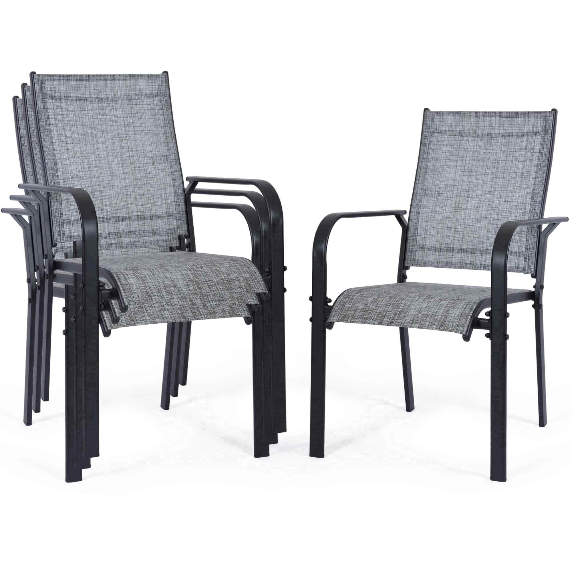 DELMANGO Patio Chairs Set of 4, Outdoor Dining Chairs High Back, All-Weather Padded Textilene Dining Chair for Lawn Porch Garden,Grey