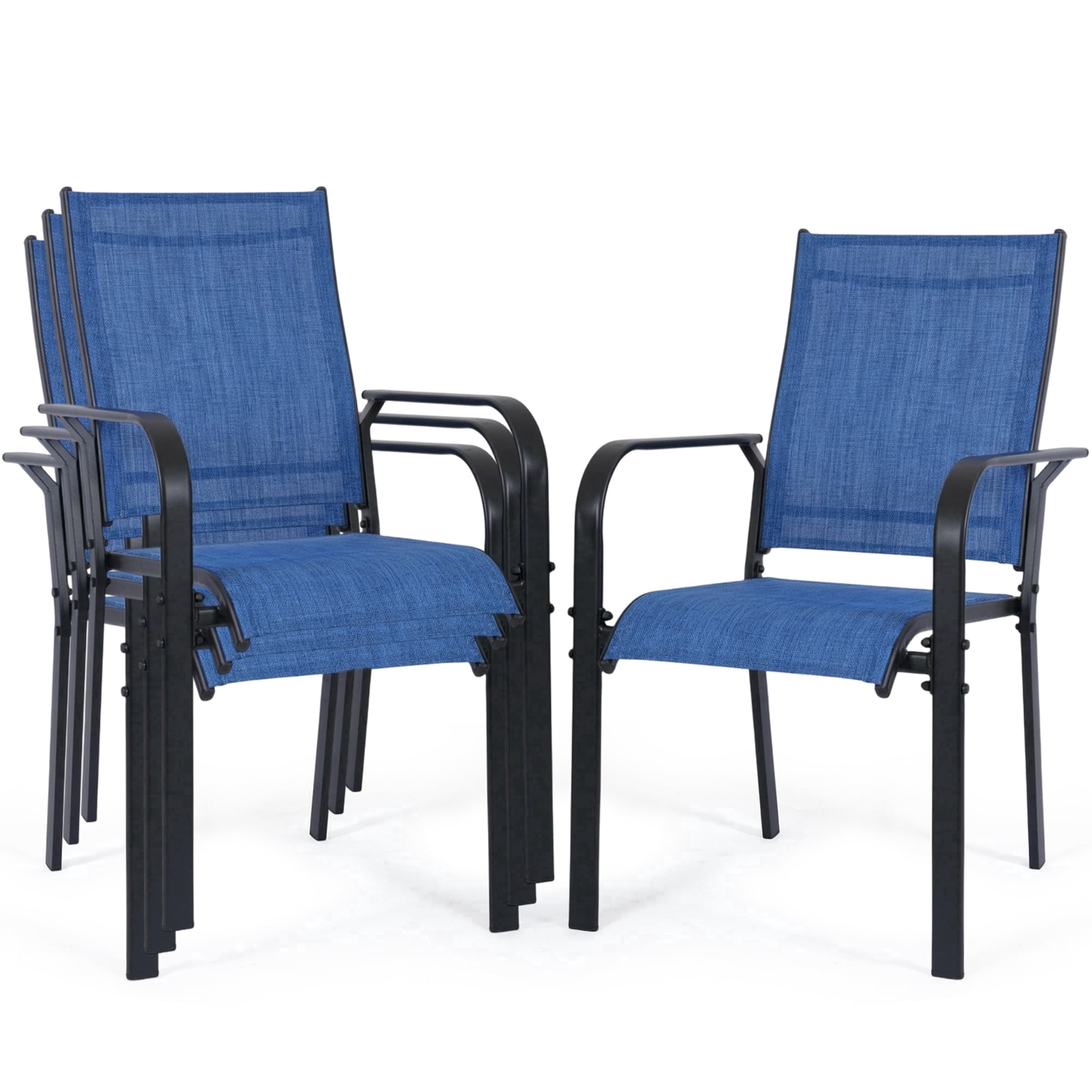 DELMANGO Patio Chairs Set of 4, Outdoor Dining Chairs High Back, All-Weather Padded Textilene DiningChair for Lawn Porch Garden, Blue
