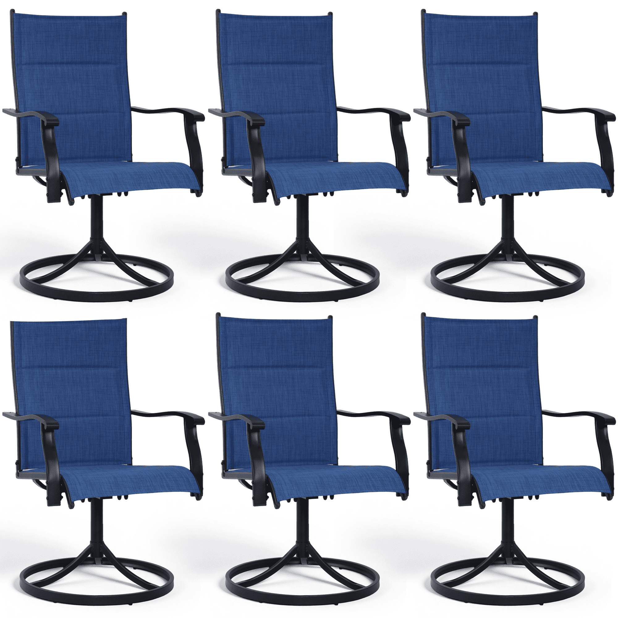 DELMANGO Patio Swivel Chairs Set of 6, Outdoor Dining Chairs High Back, All-Weather Textilene Swivel Rocker Chair for Lawn Porch Garden, Blue